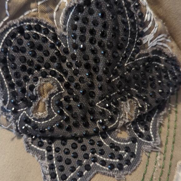 Leader L.O.G.A. Embellished Tan/Cream Distressed Fleur de lis Adjustable Cap - Picture 2 of 8